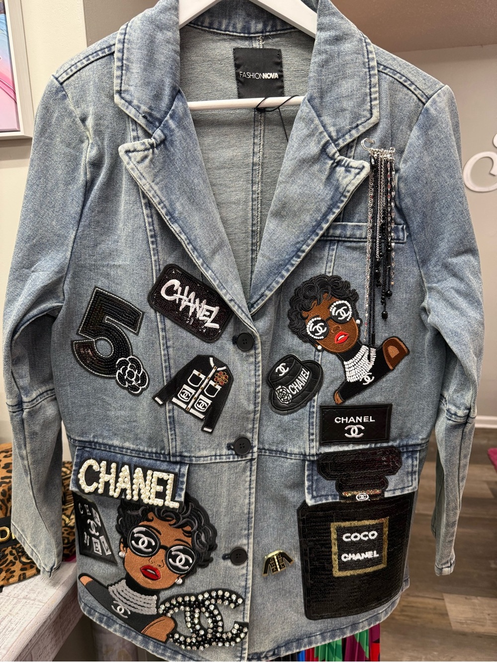 New Light Blue Patchwork Denim Jacket with fashion Inspired Patches